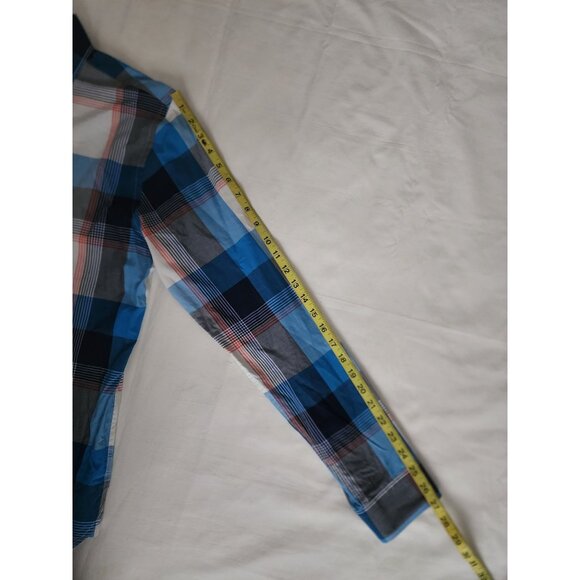 EXPRESS Men's Blue/Multicolor Fitted Plaid Long Sleeve Shirt Size Medium - Picture 11 of 12